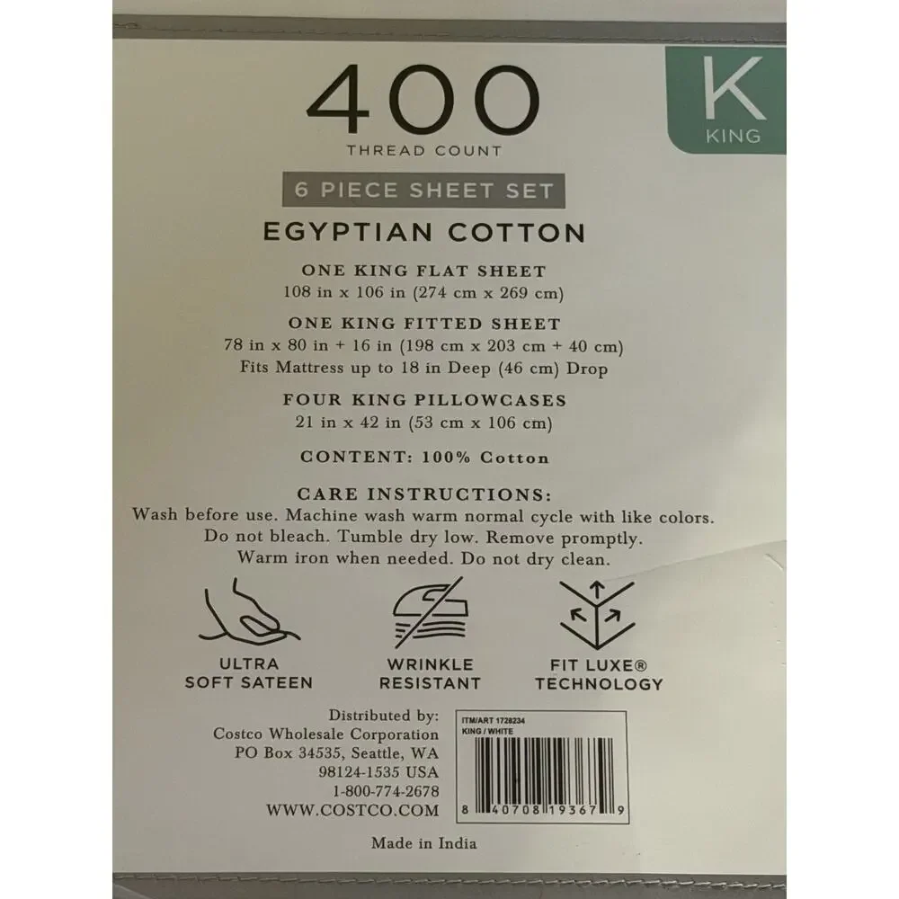 Hotel Signature Sateen King 400TC Egyptian Cotton Sheet Set White 6pc New